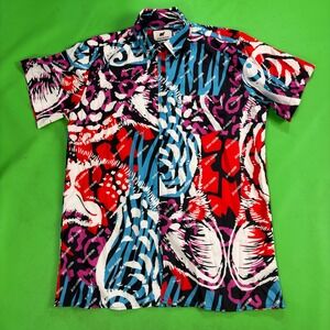 Maison Noir Button Up Shirt Mens M Abstract Graffiti AOP S/S Stretch Pocket EUC